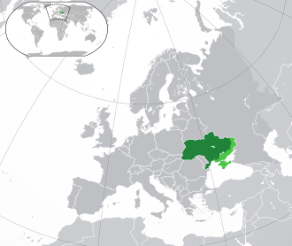 Украина на карте Европы Светло-зелёным обозначены оккупированные и аннексированные Россией территории
