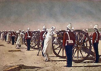 Картина В. Верещагина «Подавление индийского восстания британцами», 1884. В картине присутствует анахронизм - британские солдаты носят форму 1880-х годов